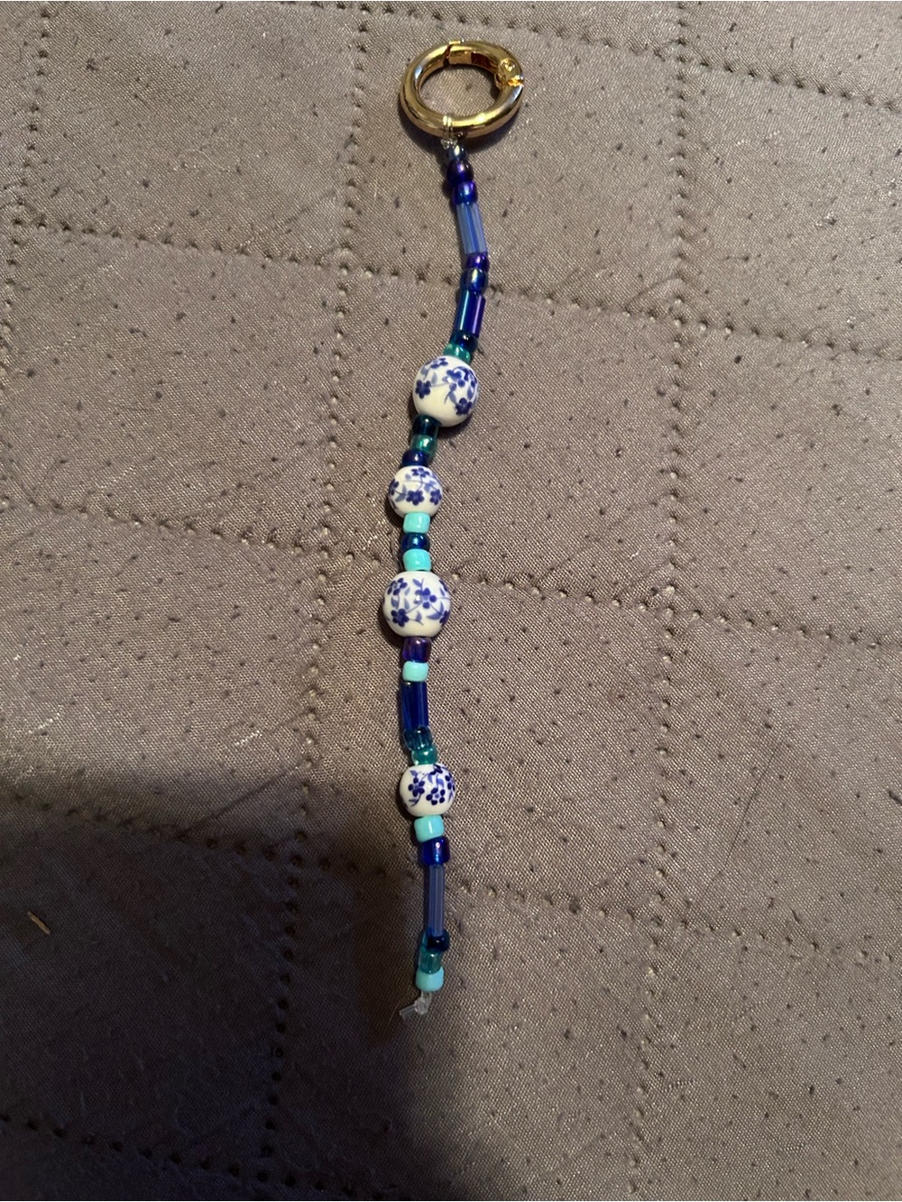 Blue Beaded Porcelain Charm Keychain/Bag Charm- Women Jewelry